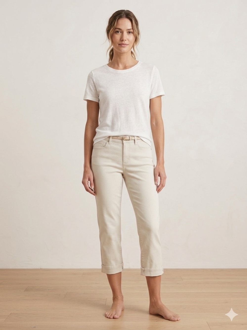 NYDJ Marilyn Straight Crop Cuffed Neutral Minimalist Capsule Jeans Cream 12.